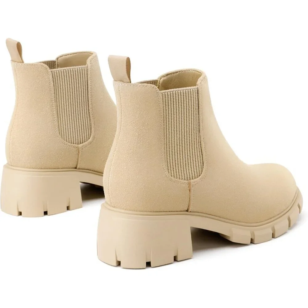 🆕Girls Apricot Polyurethane Cowgirl Ankle Comfortable Slip on Lug Sole Boot
